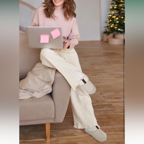 NWT Coface Women’s Size 7 Cream Beige Knit Slippers House Shoes Slip On - Picture 7 of 14